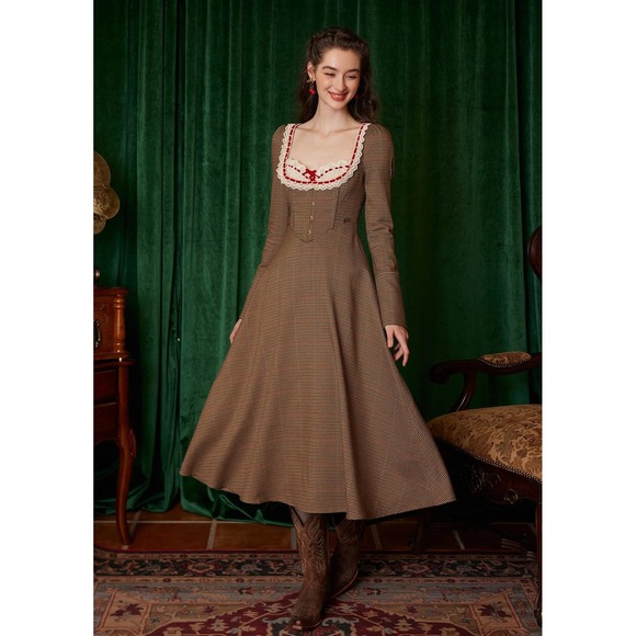 Lace Made Dresses & Skirts - Lace Made Wheatfall Manor Dress Brown Houndstooth Size Small New With Tags